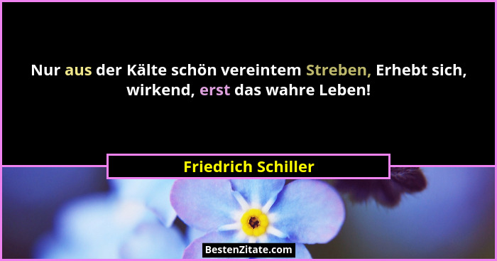 Nur aus der Kälte schön vereintem Streben, Erhebt sich, wirkend, erst das wahre Leben!... - Friedrich Schiller