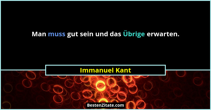 Man muss gut sein und das Übrige erwarten.... - Immanuel Kant
