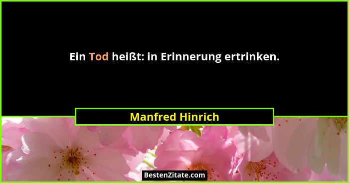 Ein Tod heißt: in Erinnerung ertrinken.... - Manfred Hinrich