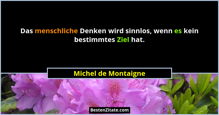Das menschliche Denken wird sinnlos, wenn es kein bestimmtes Ziel hat.... - Michel de Montaigne