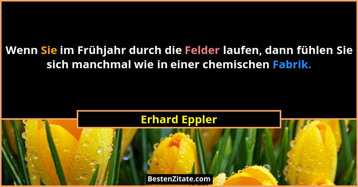 Wenn Sie im Frühjahr durch die Felder laufen, dann fühlen Sie sich manchmal wie in einer chemischen Fabrik.... - Erhard Eppler