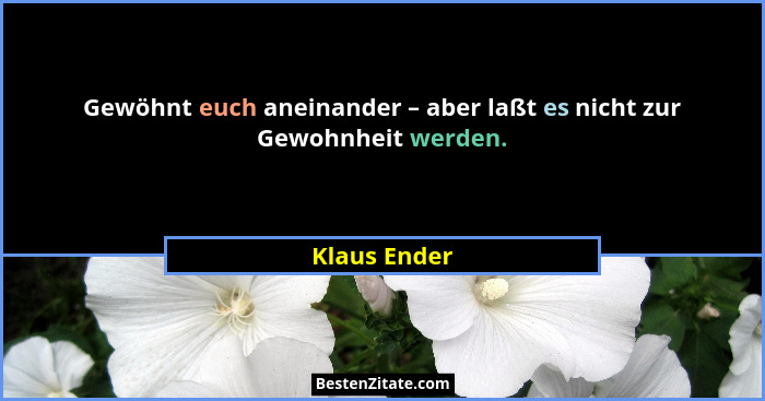 Gewöhnt euch aneinander – aber laßt es nicht zur Gewohnheit werden.... - Klaus Ender