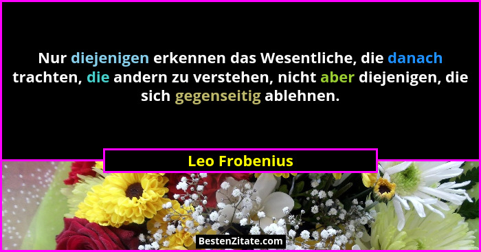Nur diejenigen erkennen das Wesentliche, die danach trachten, die andern zu verstehen, nicht aber diejenigen, die sich gegenseitig abl... - Leo Frobenius