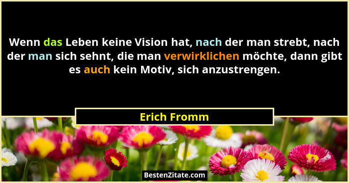 Wenn das Leben keine Vision hat, nach der man strebt, nach der man sich sehnt, die man verwirklichen möchte, dann gibt es auch kein Moti... - Erich Fromm