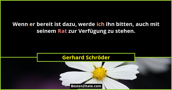 Wenn er bereit ist dazu, werde ich ihn bitten, auch mit seinem Rat zur Verfügung zu stehen.... - Gerhard Schröder