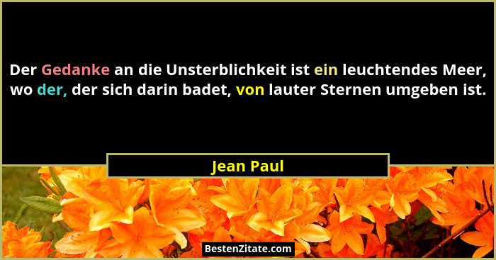 Der Gedanke an die Unsterblichkeit ist ein leuchtendes Meer, wo der, der sich darin badet, von lauter Sternen umgeben ist.... - Jean Paul