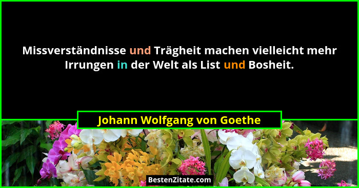 Missverständnisse und Trägheit machen vielleicht mehr Irrungen in der Welt als List und Bosheit.... - Johann Wolfgang von Goethe