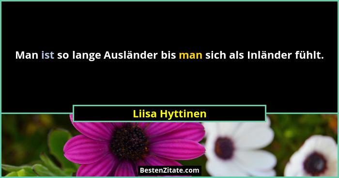 Man ist so lange Ausländer bis man sich als Inländer fühlt.... - Liisa Hyttinen