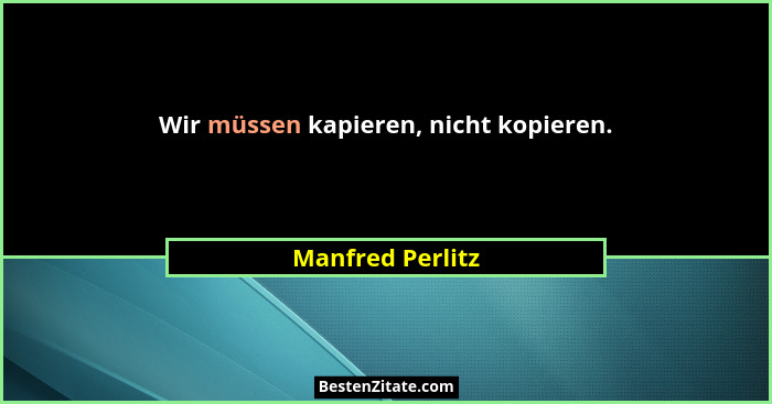 Wir müssen kapieren, nicht kopieren.... - Manfred Perlitz