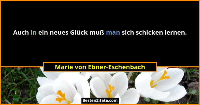 Auch in ein neues Glück muß man sich schicken lernen.... - Marie von Ebner-Eschenbach
