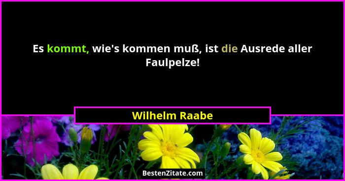 Es kommt, wie's kommen muß, ist die Ausrede aller Faulpelze!... - Wilhelm Raabe
