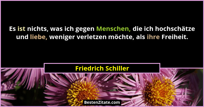 Es ist nichts, was ich gegen Menschen, die ich hochschätze und liebe, weniger verletzen möchte, als ihre Freiheit.... - Friedrich Schiller