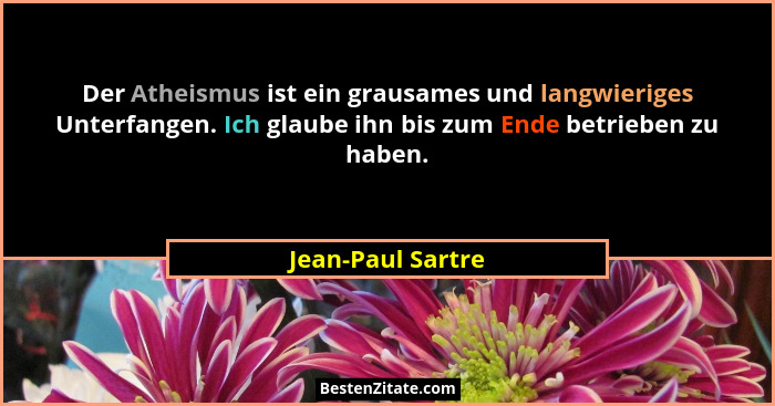 Der Atheismus ist ein grausames und langwieriges Unterfangen. Ich glaube ihn bis zum Ende betrieben zu haben.... - Jean-Paul Sartre