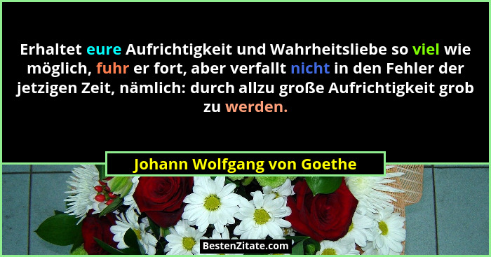Erhaltet eure Aufrichtigkeit und Wahrheitsliebe so viel wie möglich, fuhr er fort, aber verfallt nicht in den Fehler der... - Johann Wolfgang von Goethe
