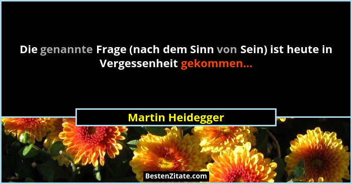 Die genannte Frage (nach dem Sinn von Sein) ist heute in Vergessenheit gekommen...... - Martin Heidegger