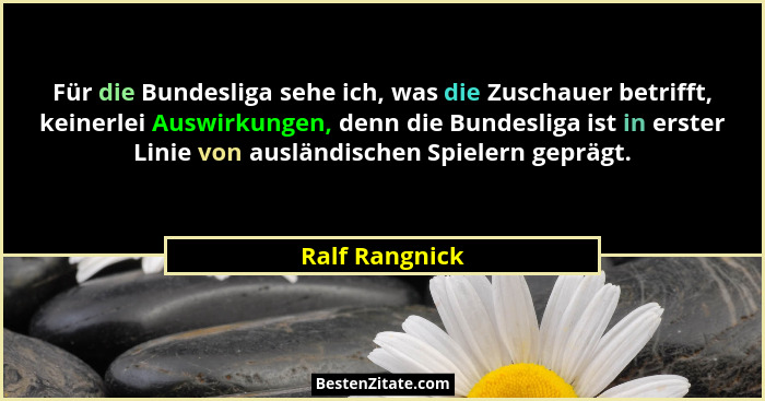 Für die Bundesliga sehe ich, was die Zuschauer betrifft, keinerlei Auswirkungen, denn die Bundesliga ist in erster Linie von ausländis... - Ralf Rangnick