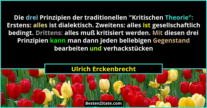 Die drei Prinzipien der traditionellen "Kritischen Theorie": Erstens: alles ist dialektisch. Zweitens: alles ist gesells... - Ulrich Erckenbrecht