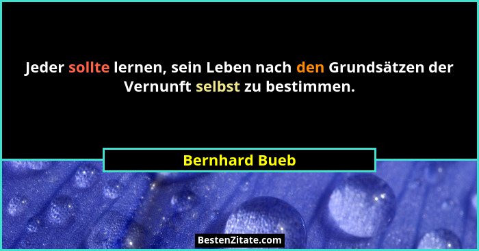 Jeder sollte lernen, sein Leben nach den Grundsätzen der Vernunft selbst zu bestimmen.... - Bernhard Bueb