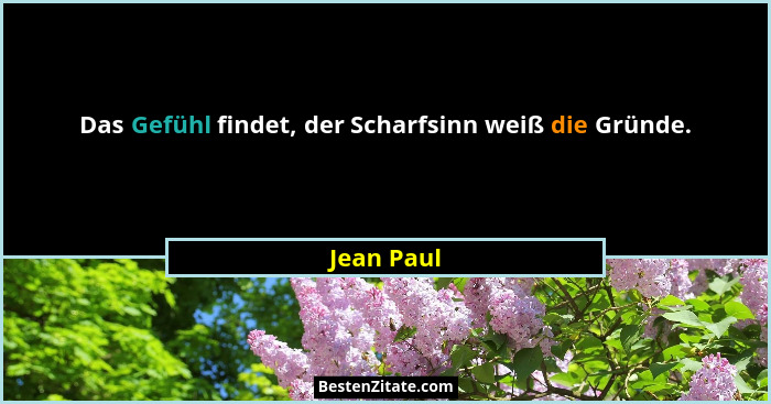 Das Gefühl findet, der Scharfsinn weiß die Gründe.... - Jean Paul