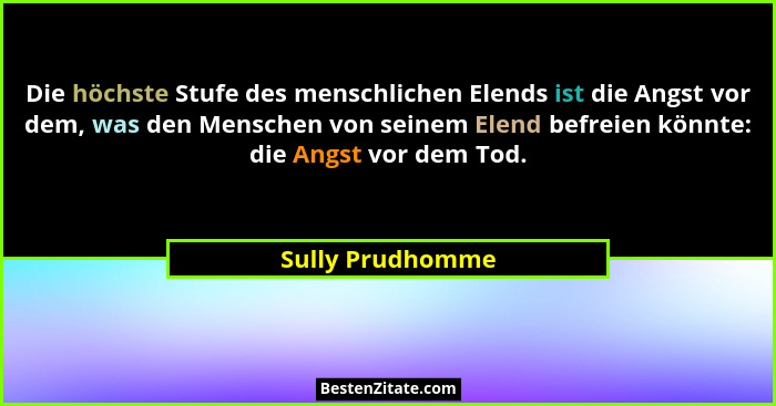 Die höchste Stufe des menschlichen Elends ist die Angst vor dem, was den Menschen von seinem Elend befreien könnte: die Angst vor de... - Sully Prudhomme