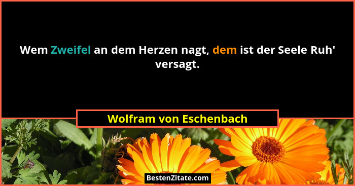 Wem Zweifel an dem Herzen nagt, dem ist der Seele Ruh' versagt.... - Wolfram von Eschenbach