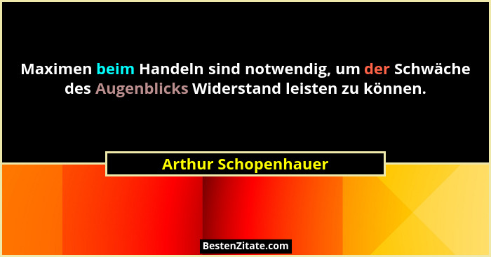 Maximen beim Handeln sind notwendig, um der Schwäche des Augenblicks Widerstand leisten zu können.... - Arthur Schopenhauer