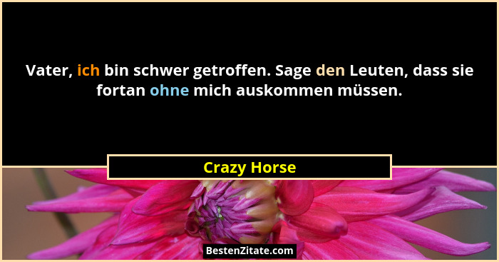Vater, ich bin schwer getroffen. Sage den Leuten, dass sie fortan ohne mich auskommen müssen.... - Crazy Horse