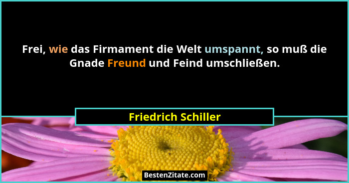 Frei, wie das Firmament die Welt umspannt, so muß die Gnade Freund und Feind umschließen.... - Friedrich Schiller