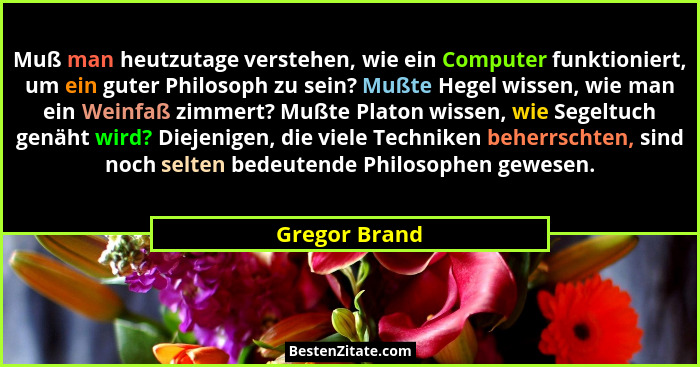 Muß man heutzutage verstehen, wie ein Computer funktioniert, um ein guter Philosoph zu sein? Mußte Hegel wissen, wie man ein Weinfaß zi... - Gregor Brand