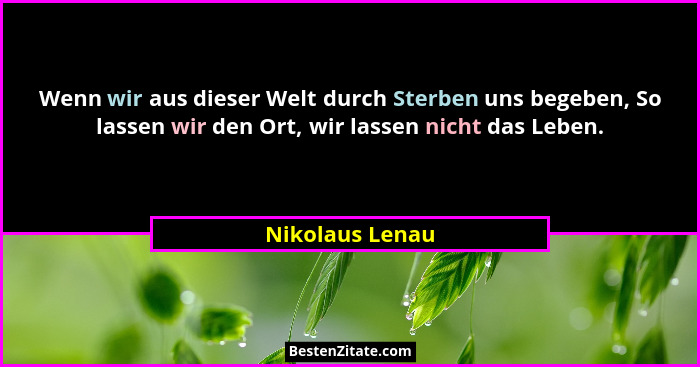 Wenn wir aus dieser Welt durch Sterben uns begeben, So lassen wir den Ort, wir lassen nicht das Leben.... - Nikolaus Lenau