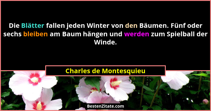 Die Blätter fallen jeden Winter von den Bäumen. Fünf oder sechs bleiben am Baum hängen und werden zum Spielball der Winde.... - Charles de Montesquieu
