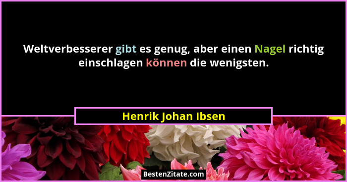 Weltverbesserer gibt es genug, aber einen Nagel richtig einschlagen können die wenigsten.... - Henrik Johan Ibsen