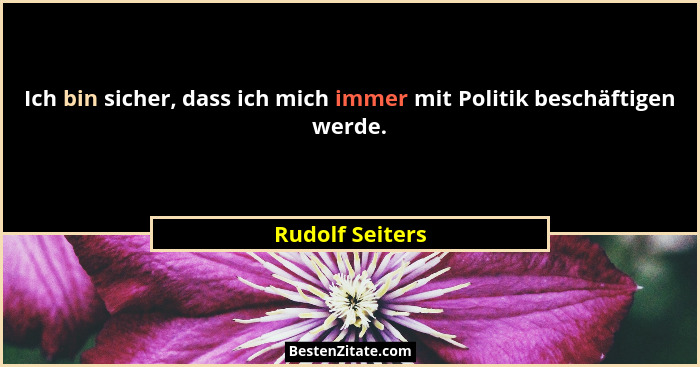 Ich bin sicher, dass ich mich immer mit Politik beschäftigen werde.... - Rudolf Seiters