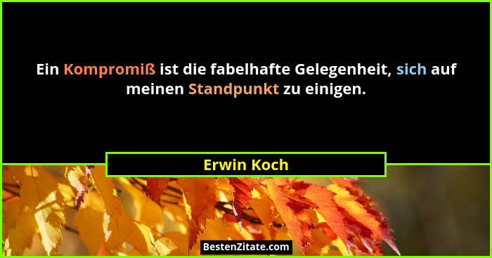 Ein Kompromiß ist die fabelhafte Gelegenheit, sich auf meinen Standpunkt zu einigen.... - Erwin Koch