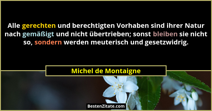 Alle gerechten und berechtigten Vorhaben sind ihrer Natur nach gemäßigt und nicht übertrieben; sonst bleiben sie nicht so, sonde... - Michel de Montaigne
