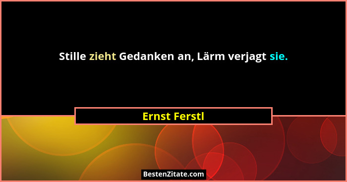 Stille zieht Gedanken an, Lärm verjagt sie.... - Ernst Ferstl