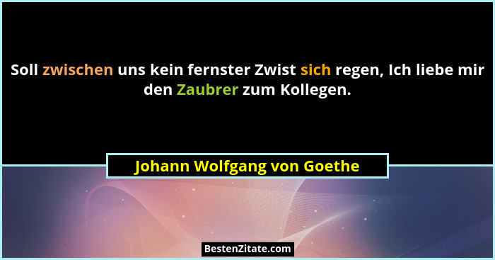 Soll zwischen uns kein fernster Zwist sich regen, Ich liebe mir den Zaubrer zum Kollegen.... - Johann Wolfgang von Goethe
