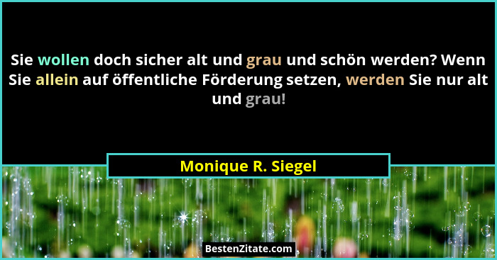 Sie wollen doch sicher alt und grau und schön werden? Wenn Sie allein auf öffentliche Förderung setzen, werden Sie nur alt und gra... - Monique R. Siegel