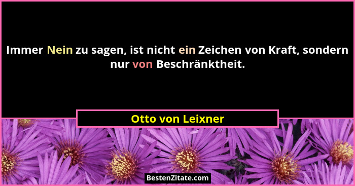 Immer Nein zu sagen, ist nicht ein Zeichen von Kraft, sondern nur von Beschränktheit.... - Otto von Leixner