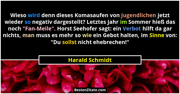 Wieso wird denn dieses Komasaufen von Jugendlichen jetzt wieder so negativ dargestellt? Letztes Jahr im Sommer hieß das noch "Fan... - Harald Schmidt