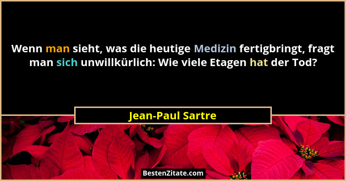 Wenn man sieht, was die heutige Medizin fertigbringt, fragt man sich unwillkürlich: Wie viele Etagen hat der Tod?... - Jean-Paul Sartre