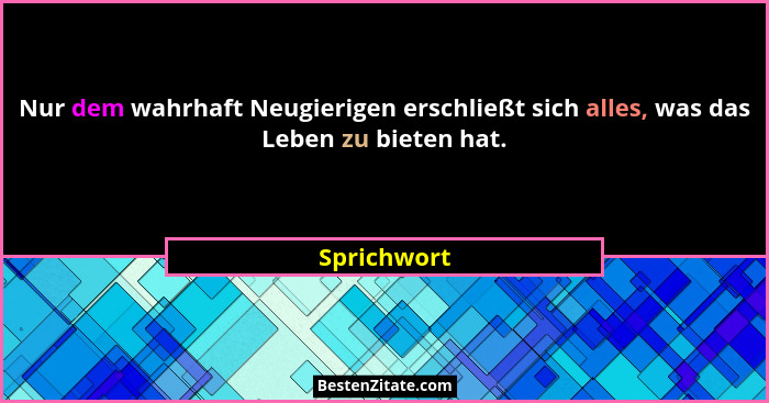 Nur dem wahrhaft Neugierigen erschließt sich alles, was das Leben zu bieten hat.... - Sprichwort