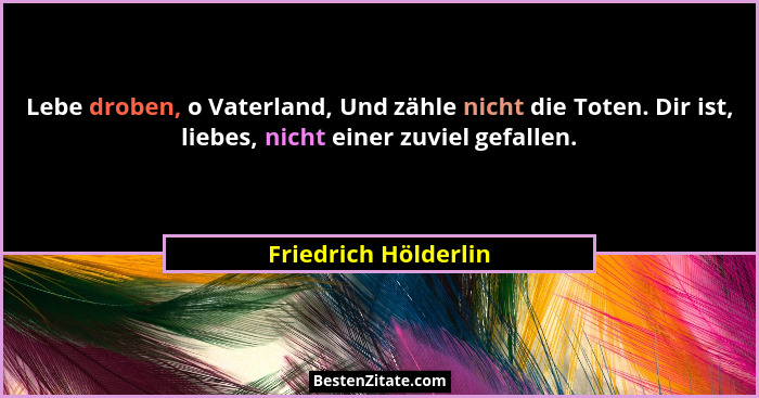 Lebe droben, o Vaterland, Und zähle nicht die Toten. Dir ist, liebes, nicht einer zuviel gefallen.... - Friedrich Hölderlin