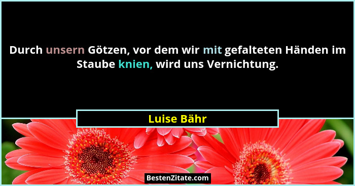 Durch unsern Götzen, vor dem wir mit gefalteten Händen im Staube knien, wird uns Vernichtung.... - Luise Bähr