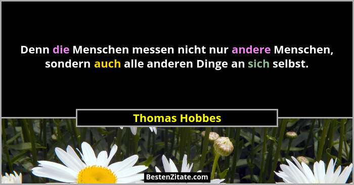 Denn die Menschen messen nicht nur andere Menschen, sondern auch alle anderen Dinge an sich selbst.... - Thomas Hobbes