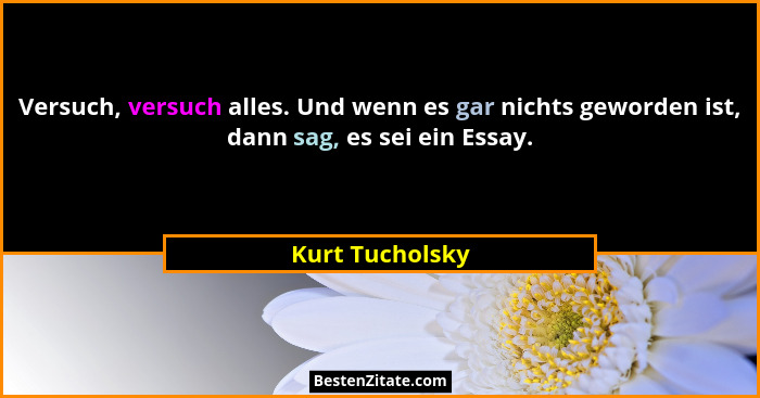 Versuch, versuch alles. Und wenn es gar nichts geworden ist, dann sag, es sei ein Essay.... - Kurt Tucholsky