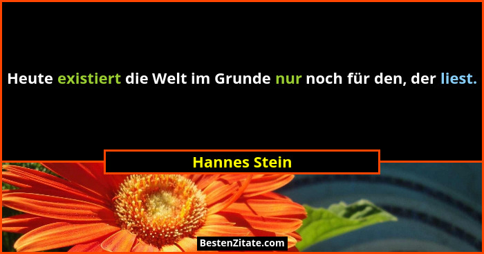 Heute existiert die Welt im Grunde nur noch für den, der liest.... - Hannes Stein