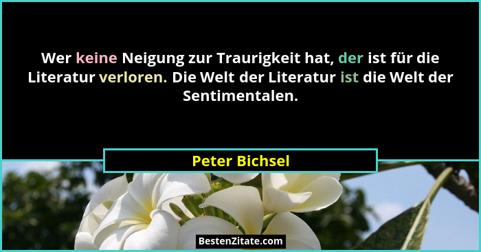 Wer keine Neigung zur Traurigkeit hat, der ist für die Literatur verloren. Die Welt der Literatur ist die Welt der Sentimentalen.... - Peter Bichsel
