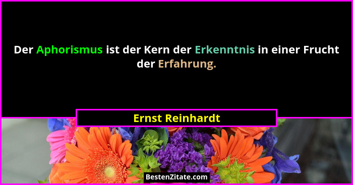 Der Aphorismus ist der Kern der Erkenntnis in einer Frucht der Erfahrung.... - Ernst Reinhardt