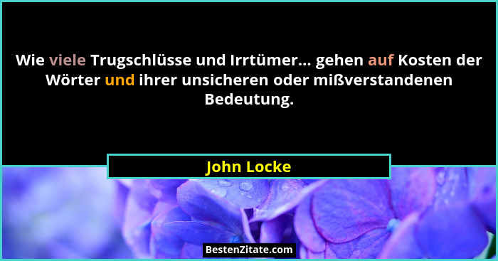 Wie viele Trugschlüsse und Irrtümer... gehen auf Kosten der Wörter und ihrer unsicheren oder mißverstandenen Bedeutung.... - John Locke
